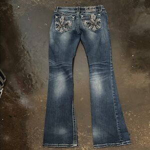 Miss Me Dark Blue Flare Jeans with Embroidery